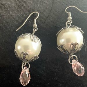 💎 4 for $20 💎 Handmade Faux Pearl and Briolette Earrings Pink